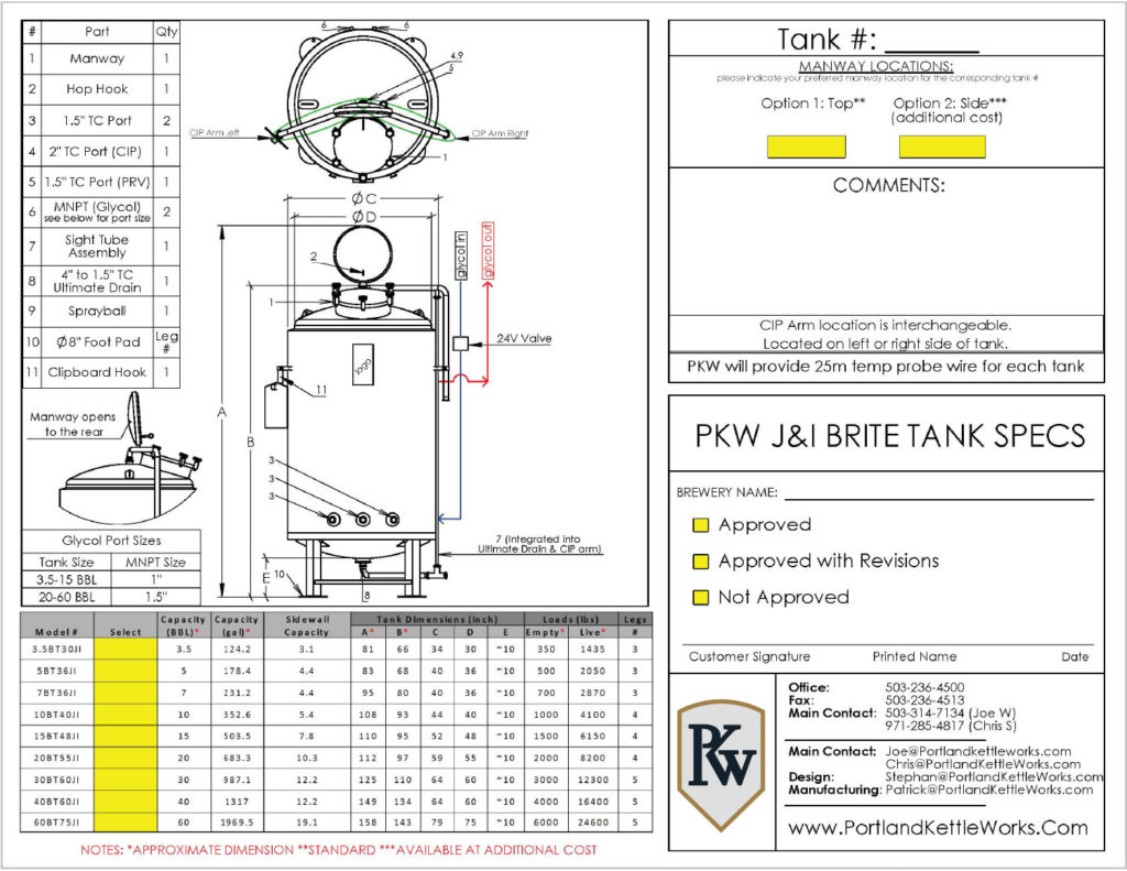 PKW Brite Tank Single Wall Spec Image